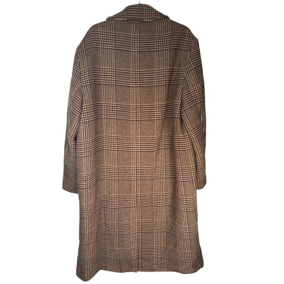 Zara Womens Large Plaid Wool Blend Coat Lined Double-Breasted Camel Navy Brown - Picture 3 of 16